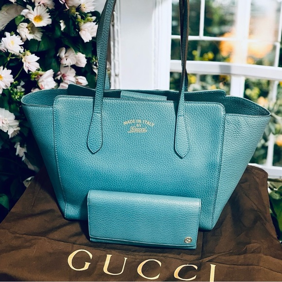 Gucci Turquoise Leather Swing Tote Bag & Betty Continental Wallet Set - Picture 1 of 9